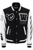 OFF-WHITE lea varsity bomber jacket White