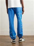 AMIRI - Tapered Leather-Appliquéd Supima Cotton-Jersey Sweatpants - Blue
