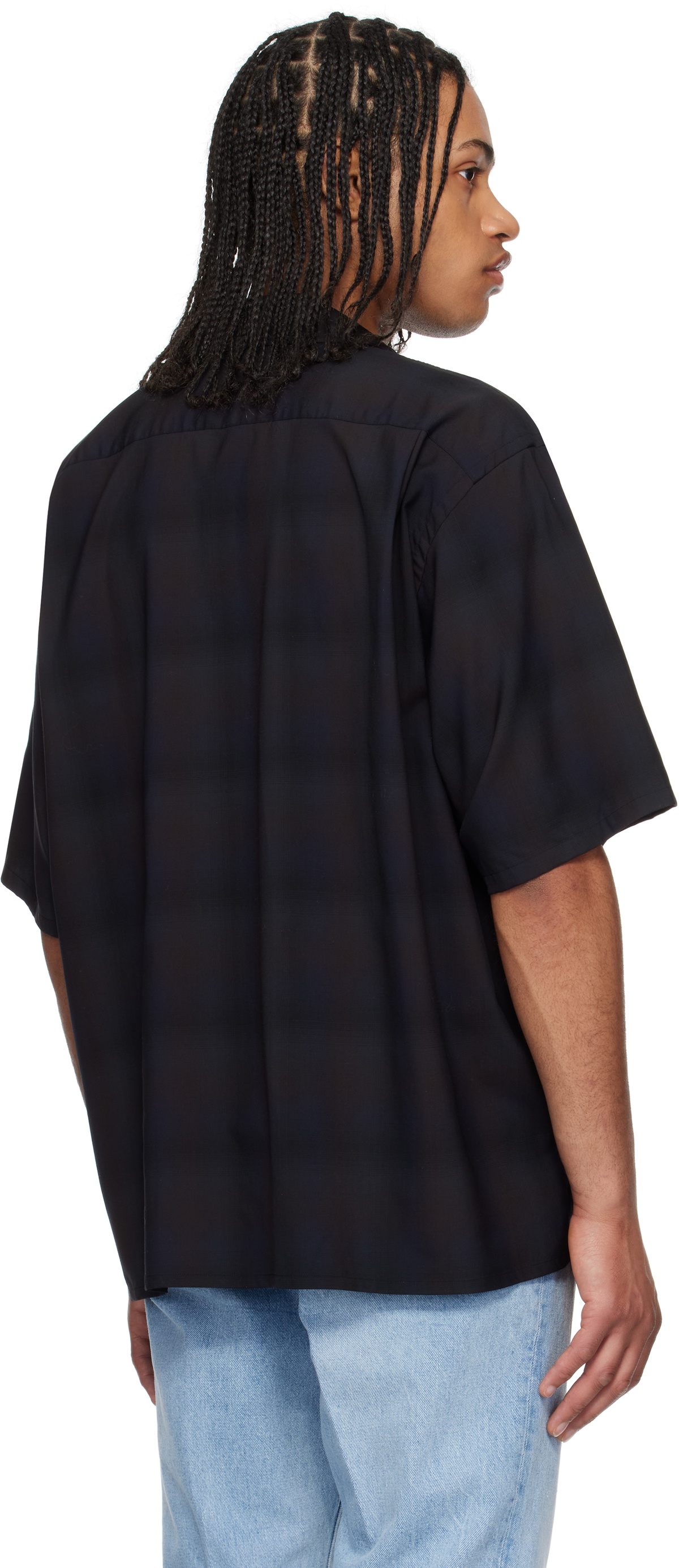 KAPTAIN SUNSHINE Navy & Black Open Collared S/S Shirt Kaptain Sunshine