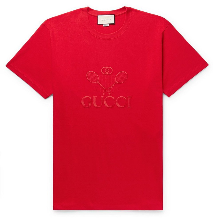 Photo: Gucci - Logo-Embroidered Cotton-Jersey T-Shirt - Red