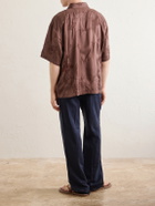 Kardo - Rohit Convertible-Collar Floral-Embroidered Silk-Satin Shirt - Brown