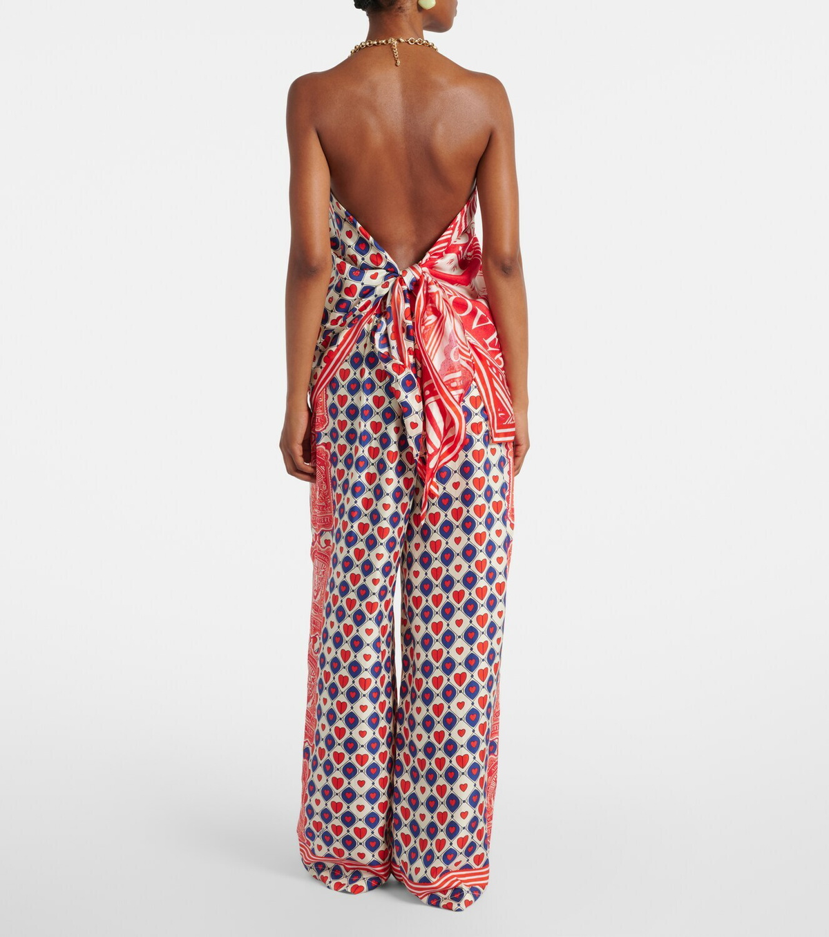 Camilla Chain-detail printed silk twill top