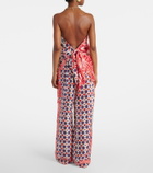 Camilla Chain-detail printed silk twill top