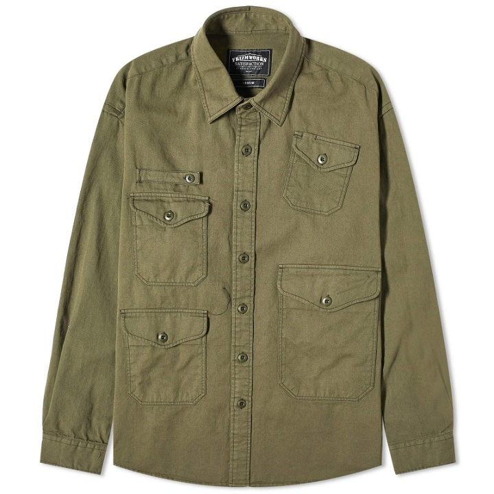 Photo: FrizmWORKS Men's Utility Pocket Shirt Jacket in Olive