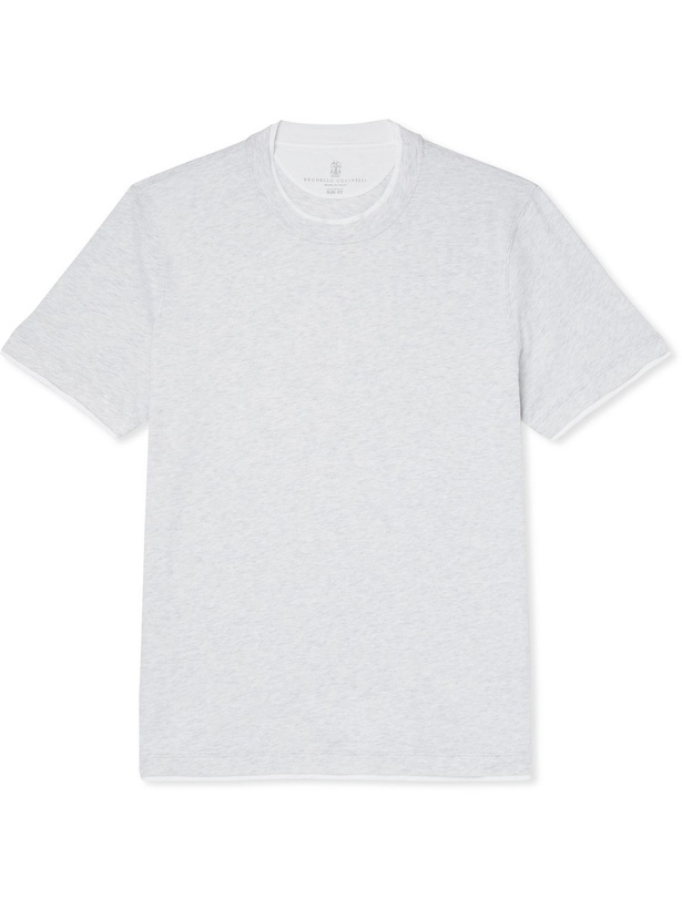 Photo: Brunello Cucinelli - Slim-Fit Layered Cotton-Jersey T-Shirt - Gray