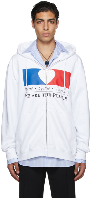 Photo: VETEMENTS White 'We Are The People' Zip-Up Hoodie