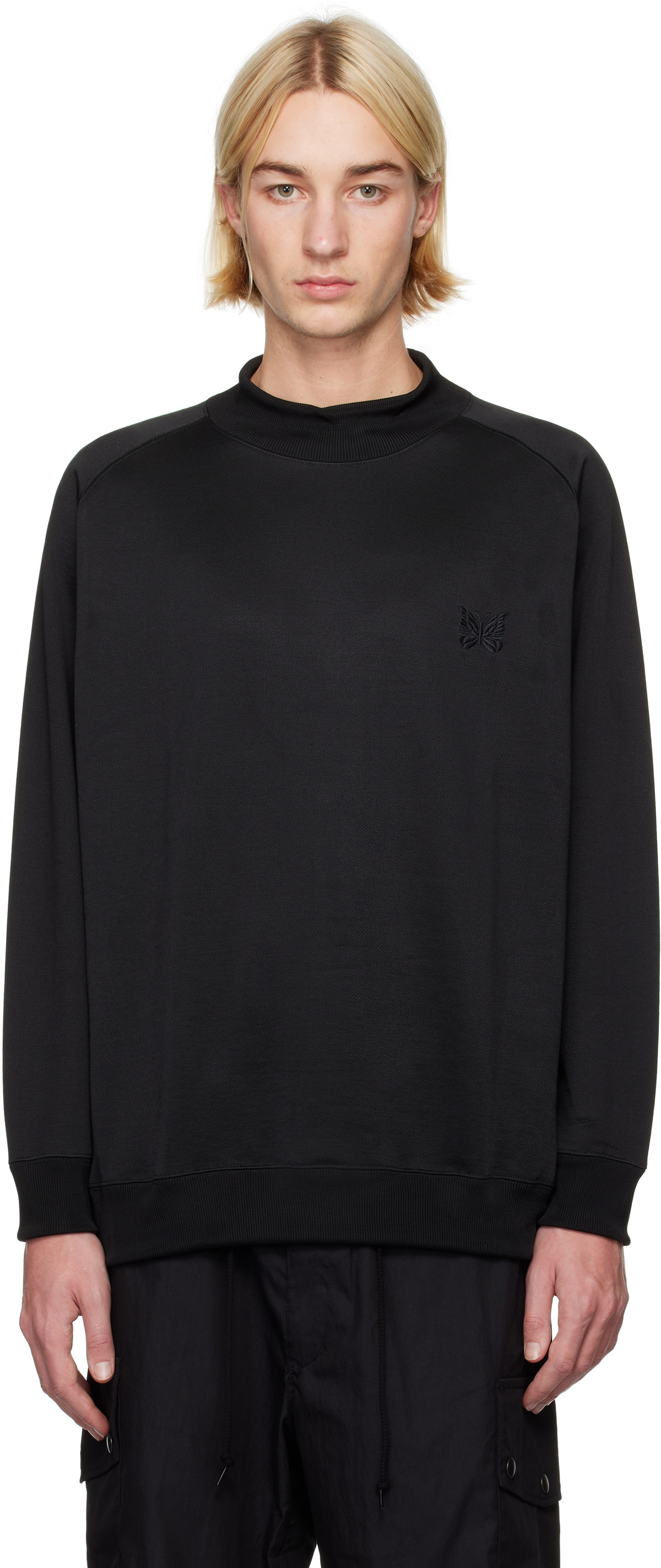 トップス Needles Mock Neck Shirt - BLACK L NEEDLES Black Mock Neck T-shirt Needles