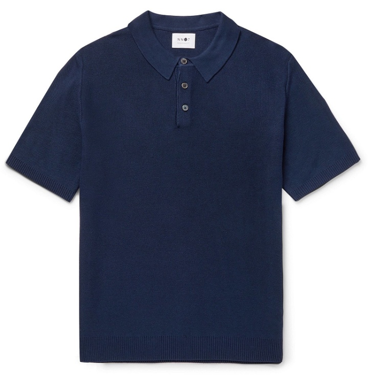 Photo: NN07 - Alfie Knitted Polo Shirt - Blue