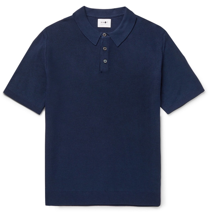 Photo: NN07 - Alfie Knitted Polo Shirt - Blue