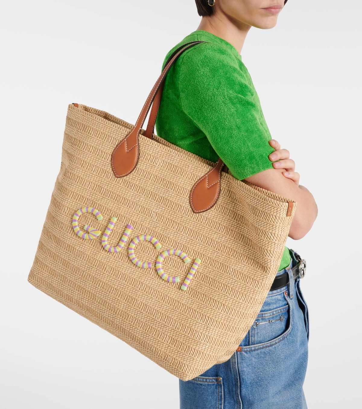 Gucci Medium logo leather-trimmed tote bag Gucci