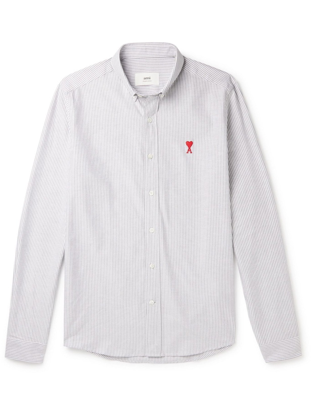 Photo: AMI PARIS - Button-Down Collar Logo-Appliquéd Striped Cotton Oxford Shirt - White