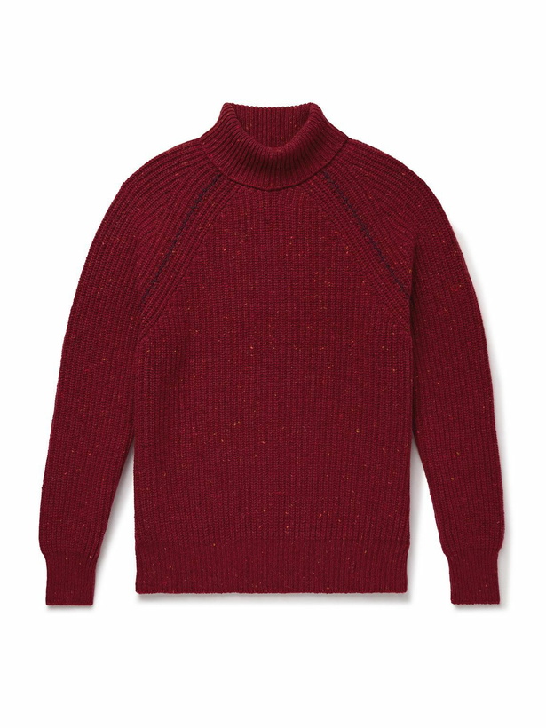 Photo: Inis Meáin - Boatbuilder Ribbed Merino Wool and Cashmere-Blend Rollneck Sweater - Red