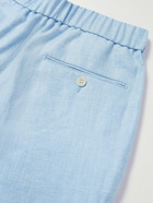 Mr P. - Tapered Pleated Virgin Wool, Linen and Silk-Blend Drawstring Trousers - Blue