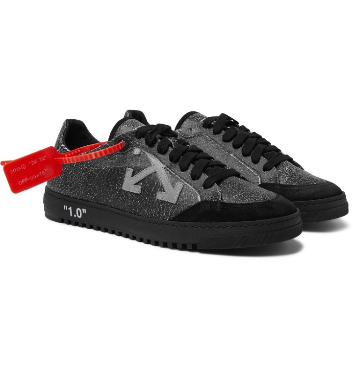 Photo: Off-White - 2.0 Suede-Trimmed Cracked-Leather Sneakers - Gray