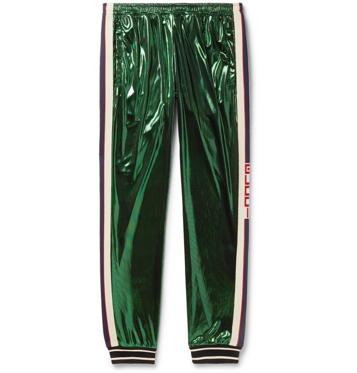 Photo: Gucci - Tapered Webbing-Trimmed Coated-Jersey Track Pants - Men - Green