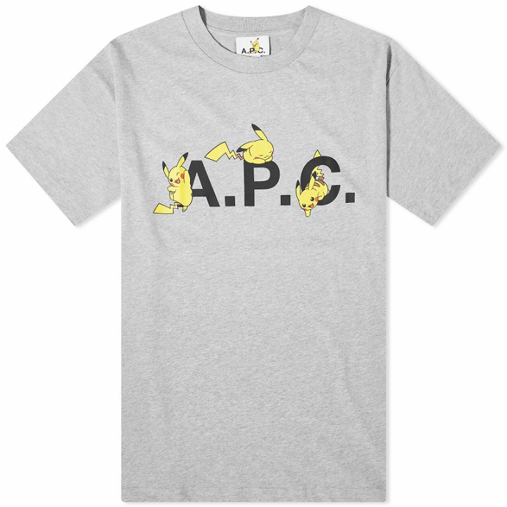 Photo: A.P.C. Men's x Pokémon Pikachu T-Shirt in Heathered Light Grey