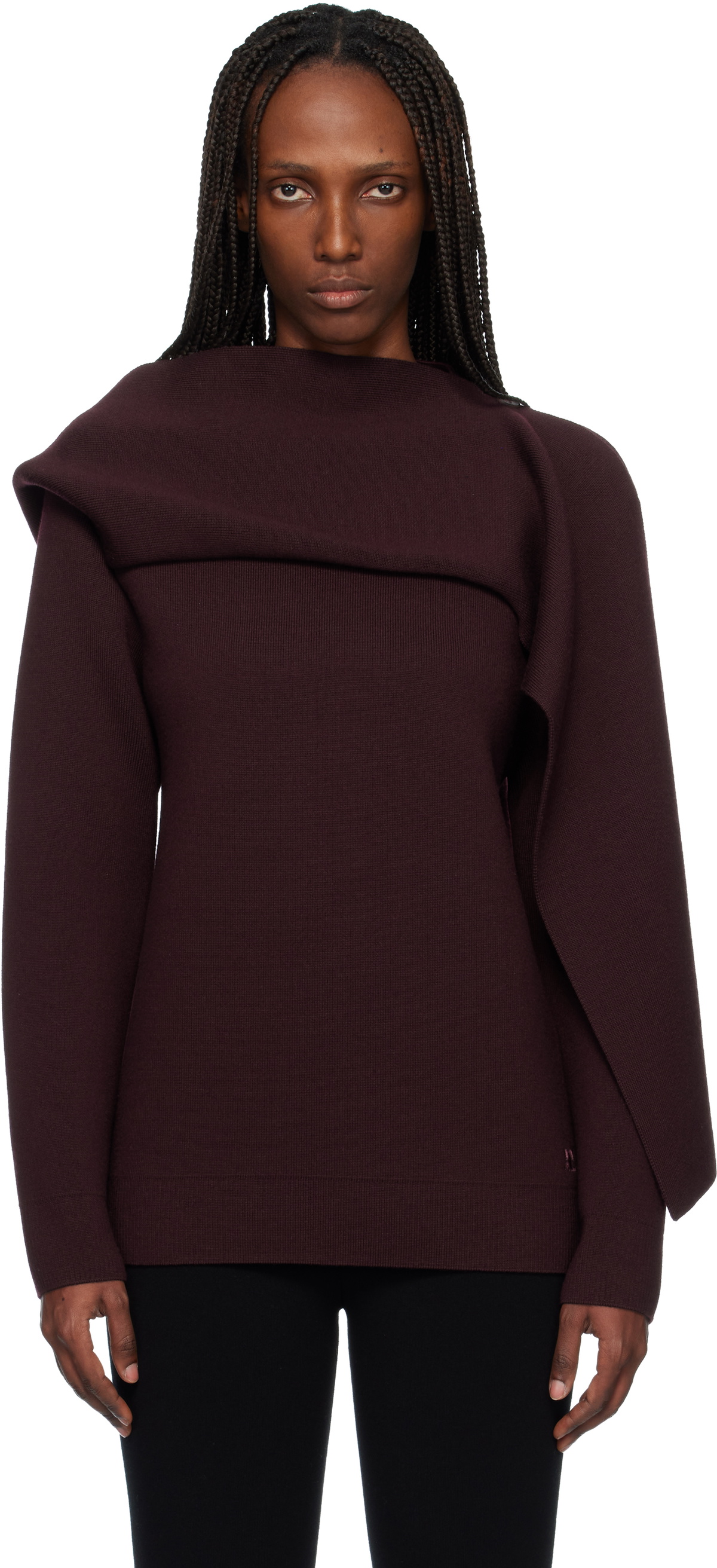 Courrèges Burgundy Scarf Oversized Wool Sweater