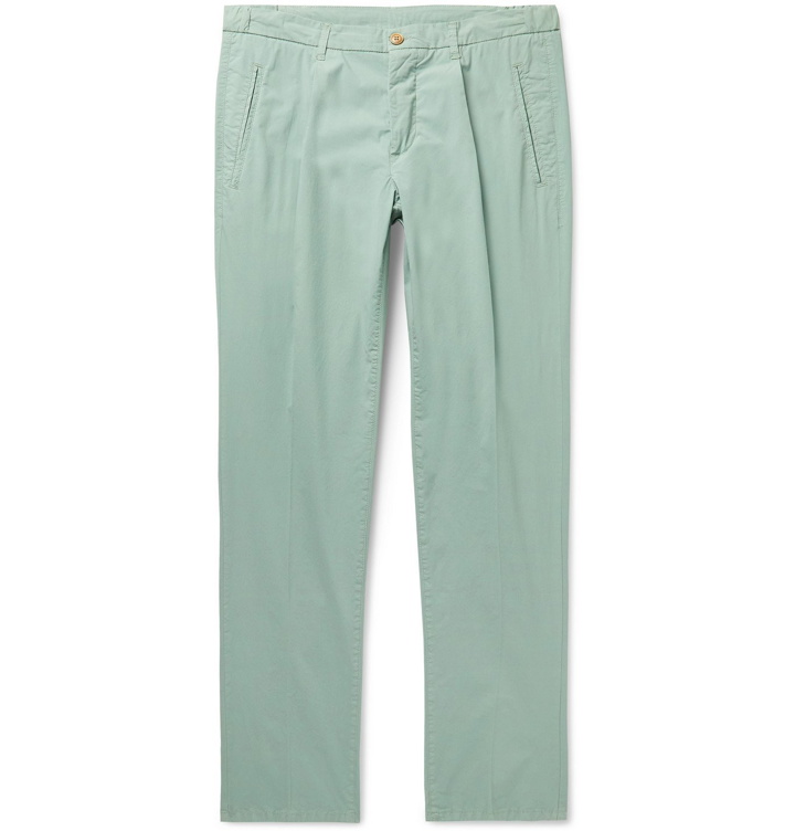 Photo: Altea - Tapered Pleated Stretch-Cotton Trousers - Green