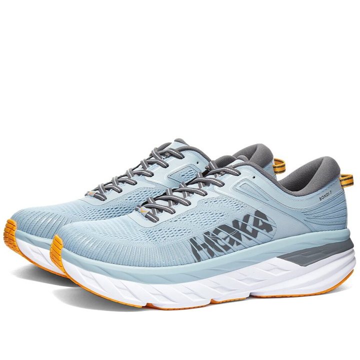 Photo: Hoka One One Men's M Bondi 7 Sneakers in Blue Fog/Castlerock