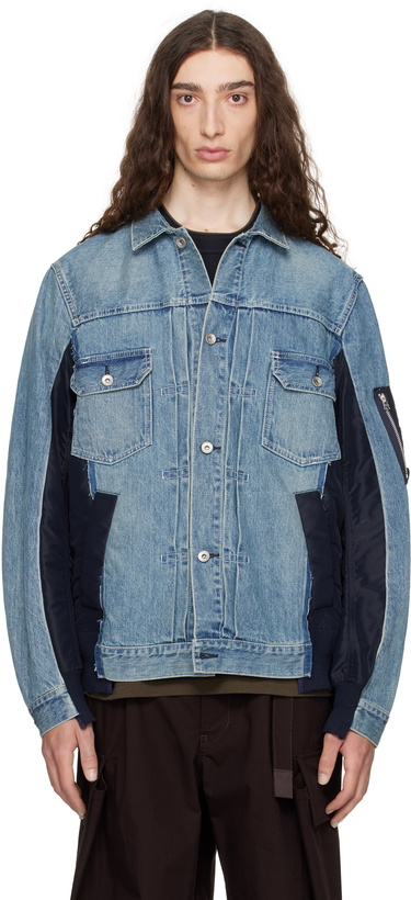 Photo: sacai Blue Nylon Twill & Denim Jacket