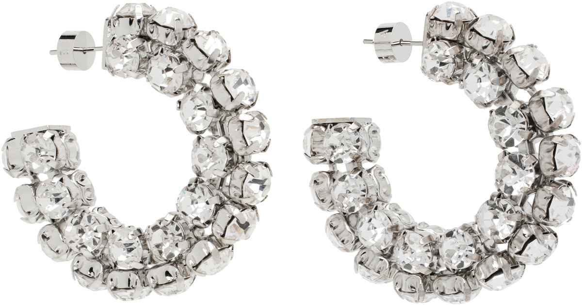 AREA Silver Small Crystal Hoop Earrings