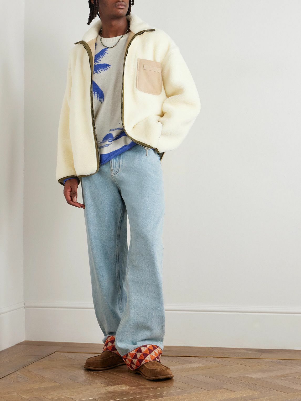 Marni - Suede and Leather-Trimmed Shearling Jacket - Neutrals