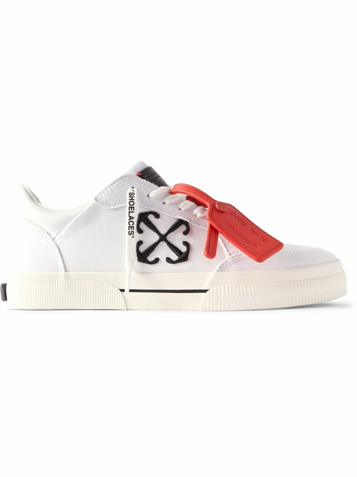 Photo: Off-White - Logo-Embroidered Leather-Trimmed Canvas Sneakers - White