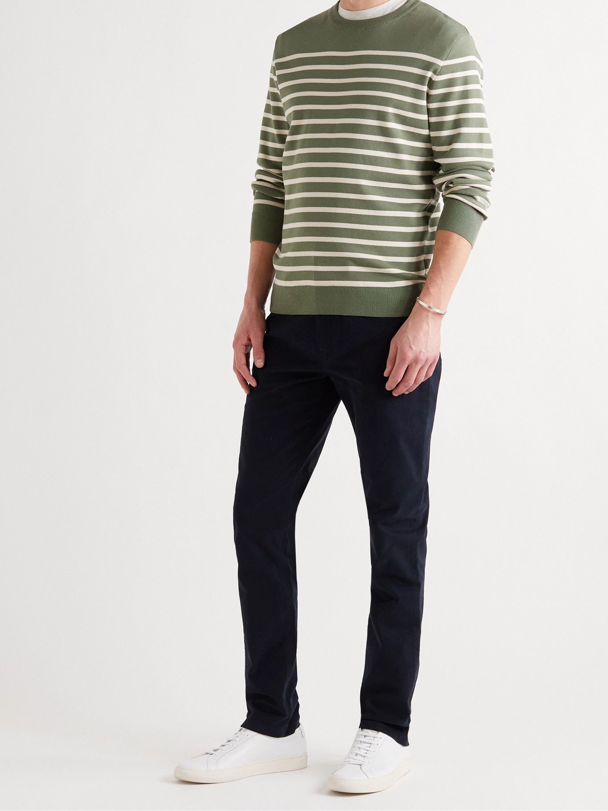 SUNSPEL - Slim-Fit Striped Cotton Sweater - Green Sunspel