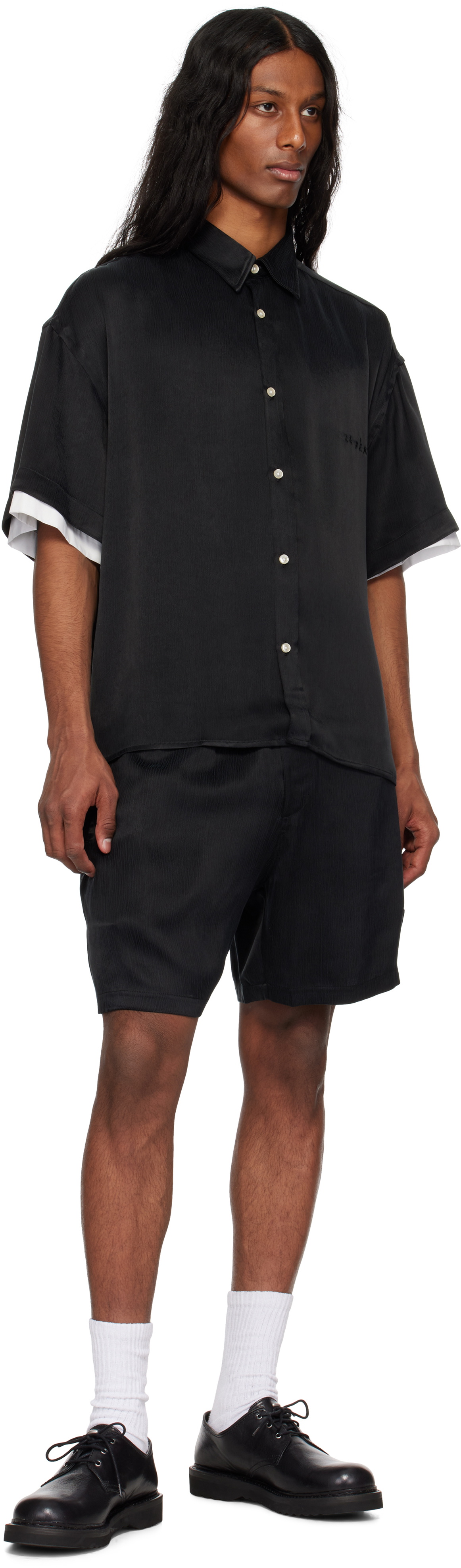 le PÈRE Black Double Pocket Shorts