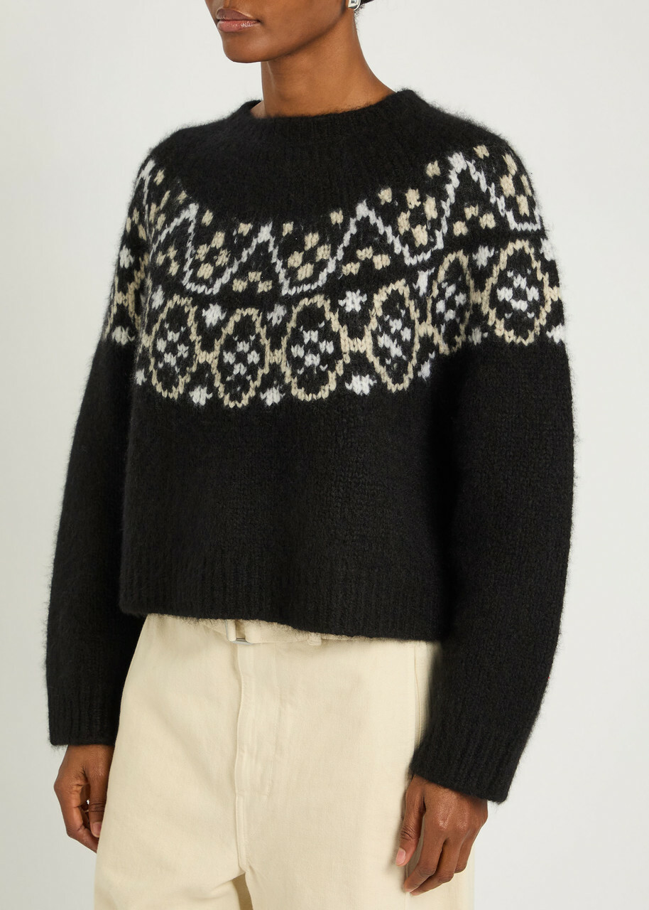 Nili Lotan Chrissy Patterned Cashmere and Silk-blend Jumper Black