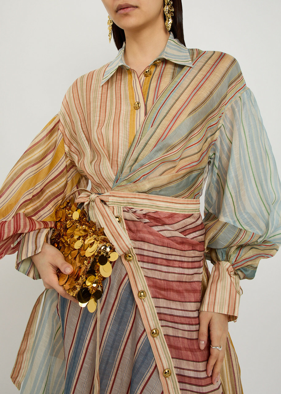Zimmermann Rebellion Striped Linen and Silk-blend Midi Shirt Dress Multicoloured 1
