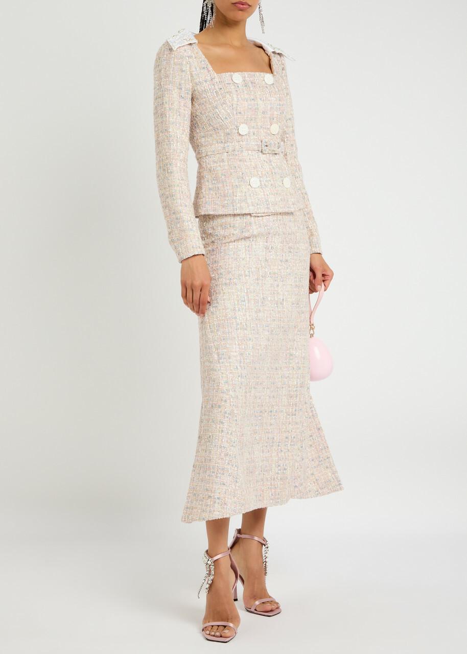 Huishan Zhang Goldie Metallic Tweed Jacket Pink