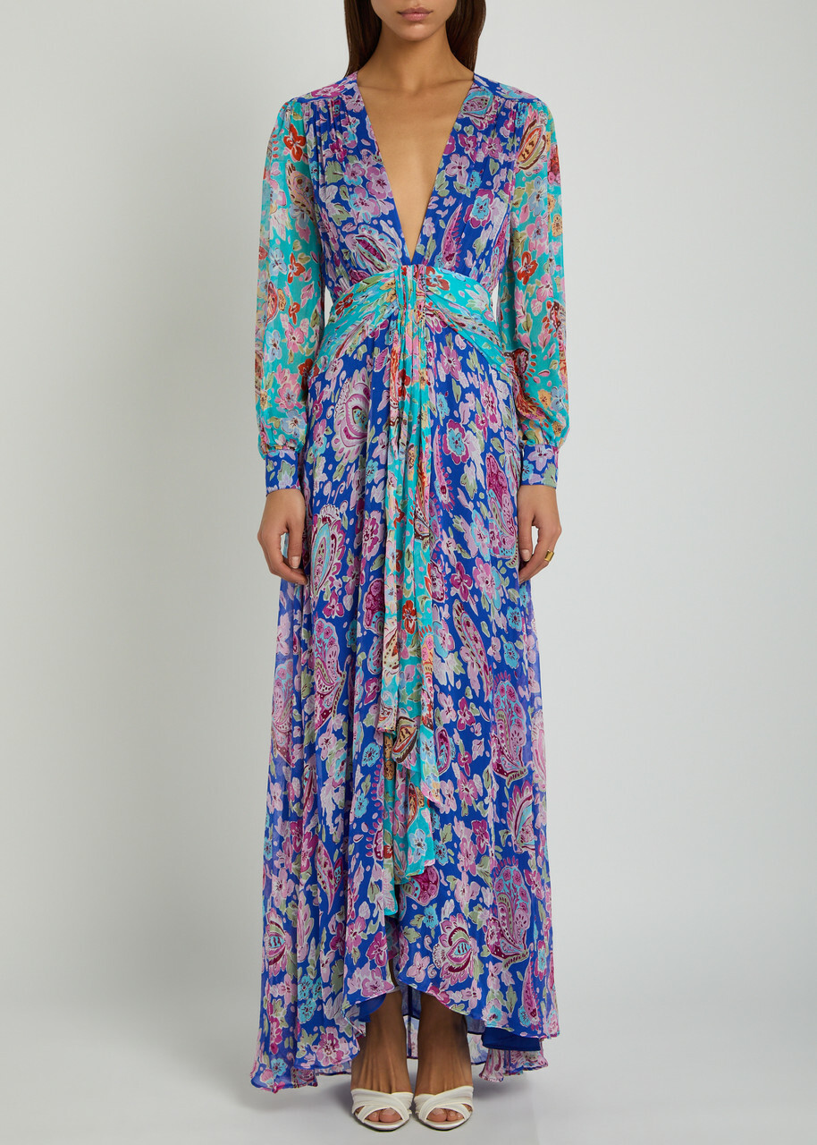 Rixo Meera Floral-print Chiffon Maxi Dress Multicoloured