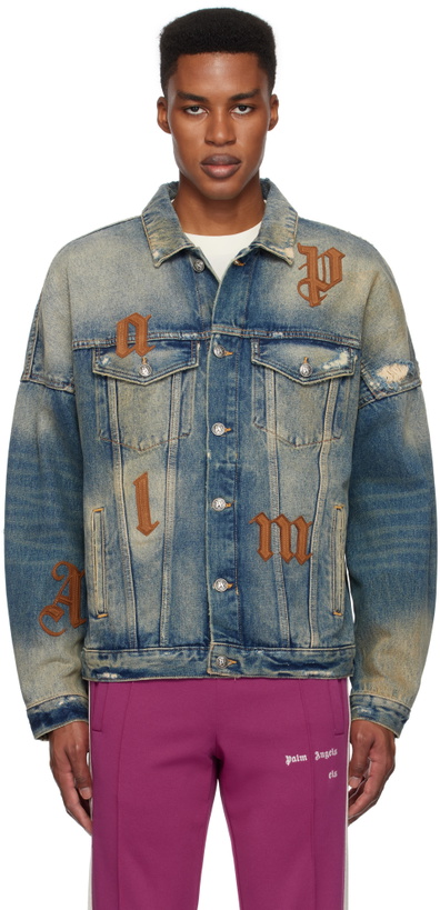 Photo: Palm Angels Blue Oversize Logo Patches Denim Jacket