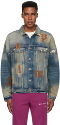 Palm Angels Blue Oversize Logo Patches Denim Jacket
