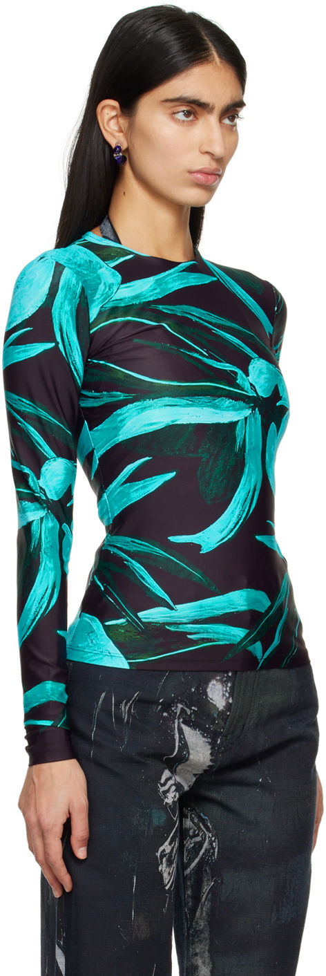 Louisa Ballou Black & Blue Printed Long Sleeve T-Shirt