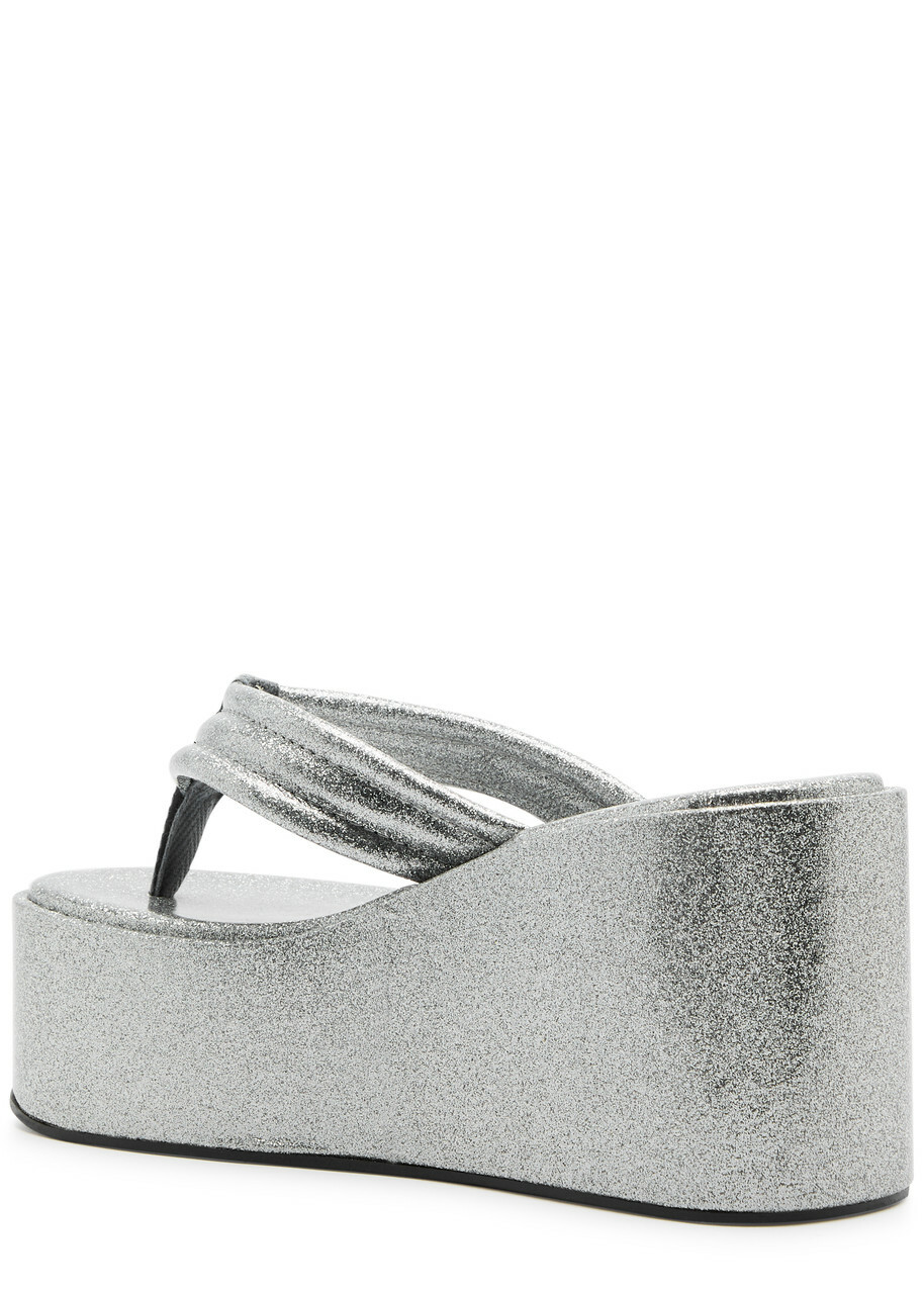 Coperni 90 Glittered Platform Wedge Sandals Silver