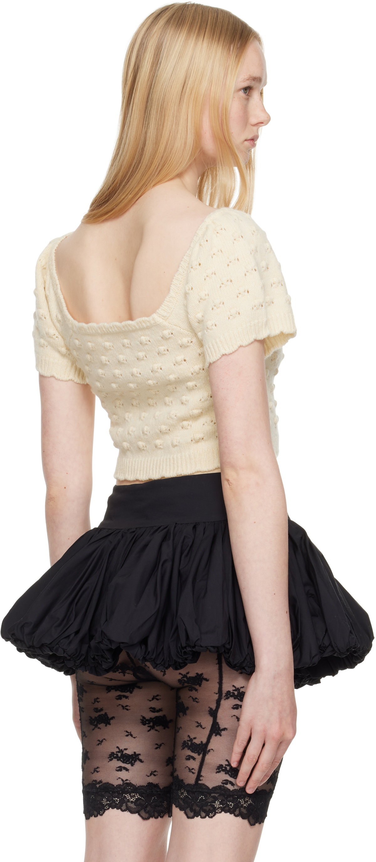 Yuhan Wang SSENSE Exclusive Beige Bow Tied Wool Top