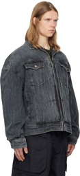 Juun.J Gray Zipper Trucker Denim Jacket