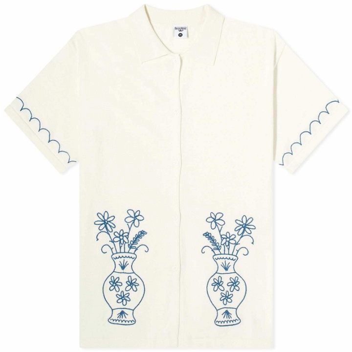Photo: Service Works Men's Knitted Vase Short Sleeve Shirt in Off White