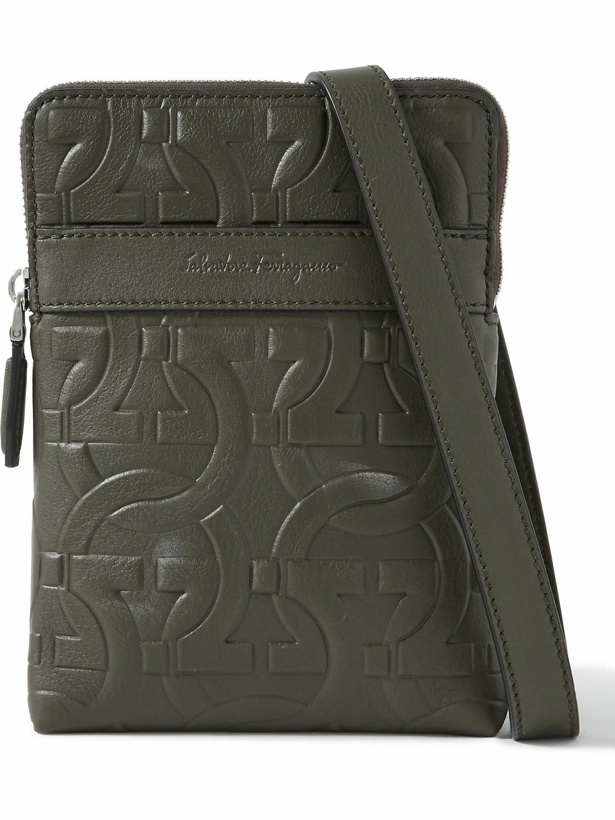 Photo: Salvatore Ferragamo - Logo-Embossed Full-Grain Leather Messenger Bag