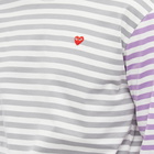 Comme des Garçons Play Men's Long Sleeve Stripe Bi-Colour T-Shirt in Grey/Purple