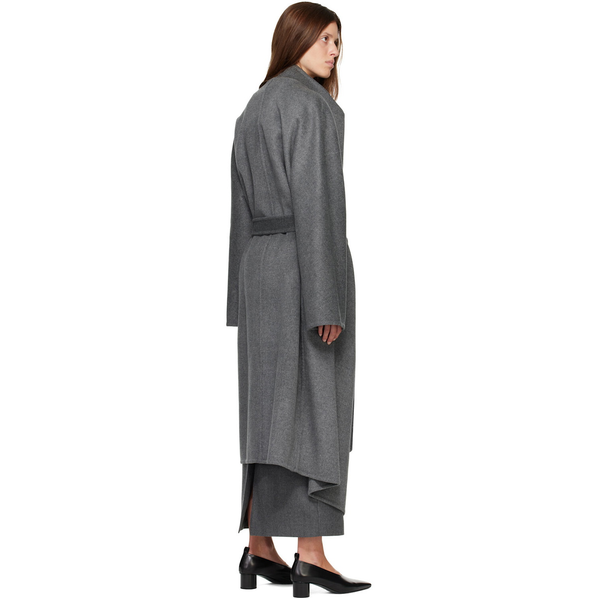 R2W Gray Porin Draped Button Wool Cash Coat