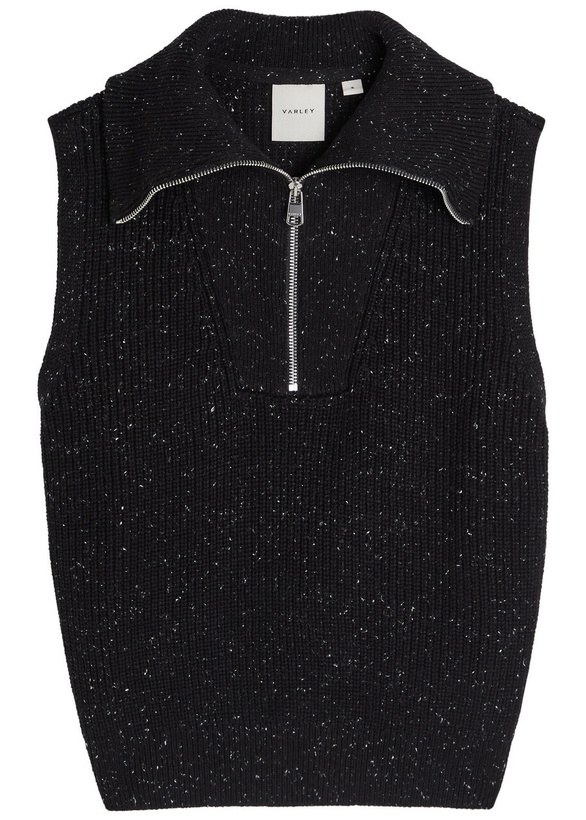 Photo: Varley Hally Half-zip Ribbed Cotton-blend Vest Black