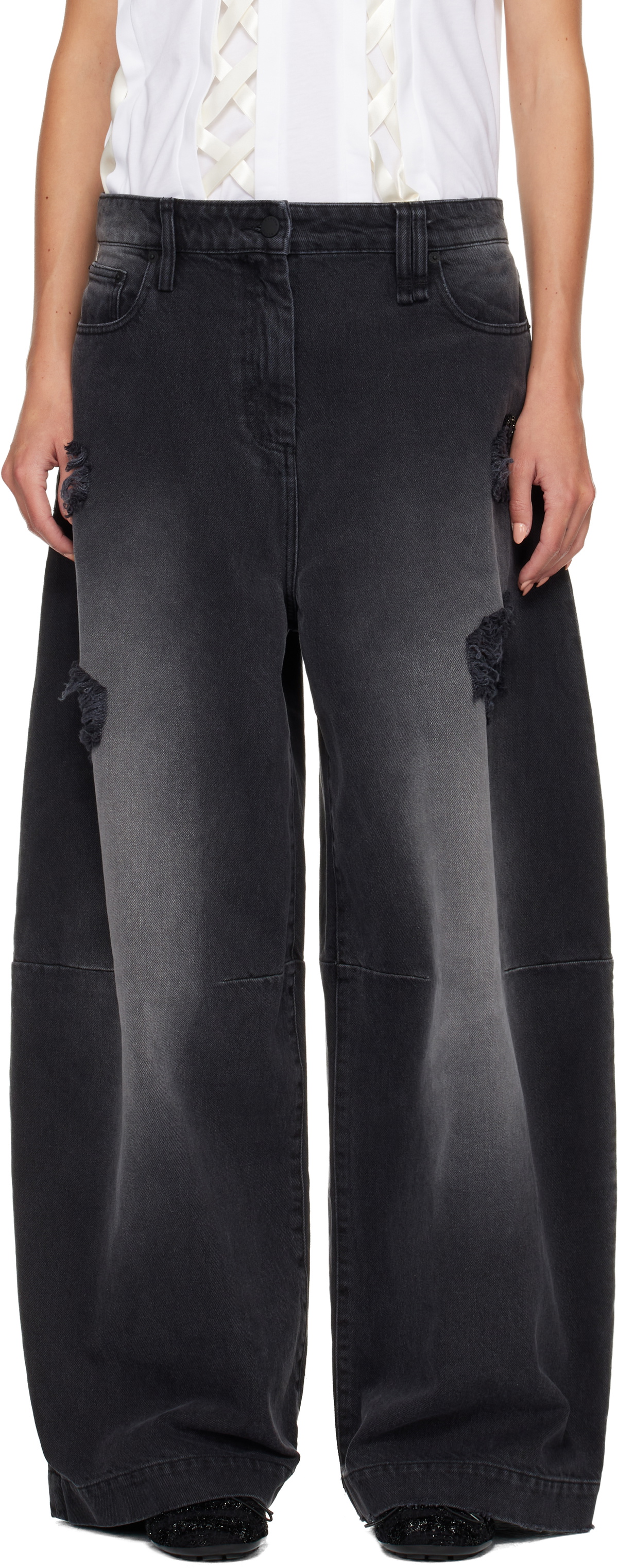 Simone Rocha Black Embellished Wide Leg Puddle Jeans Simone Rocha