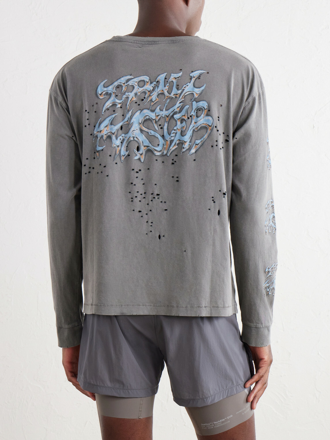 Satisfy - Logo-Print Distressed MothTech™ Cotton-Jersey T-Shirt - Gray