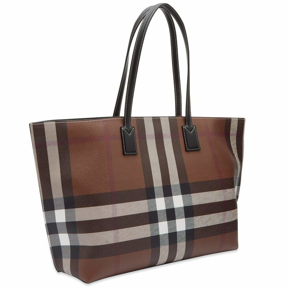 Check and Leather Medium Tote in Dark Birch Brown - Burberry
