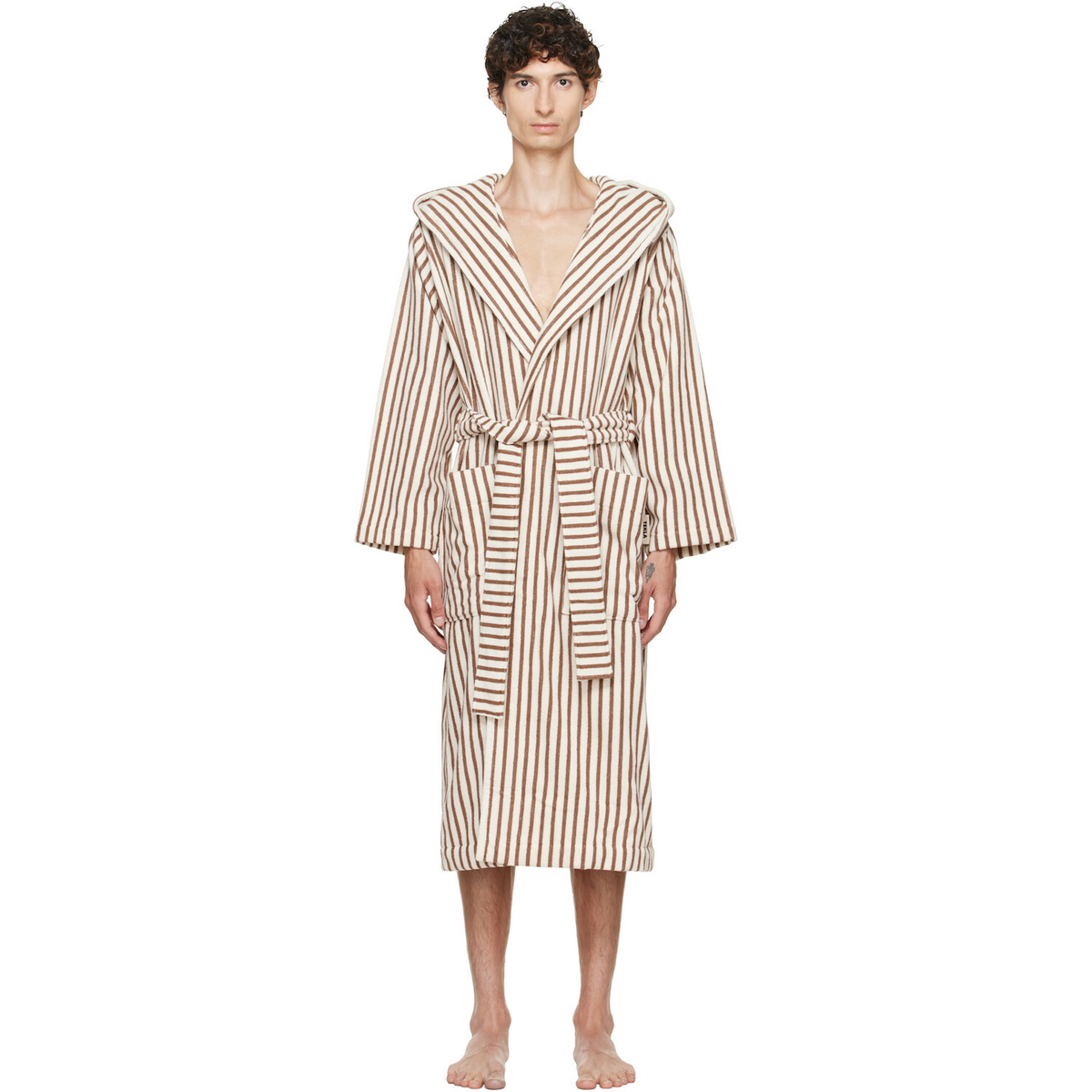 Tekla Off-White & Brown Terry Hooded Bathrobe