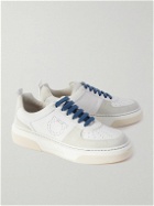 FERRAGAMO - Suede-Trimmed Perforated Leather Sneakers - White