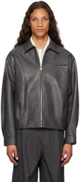 LE17SEPTEMBRE Gray Spread Collar Faux-Leather Jacket
